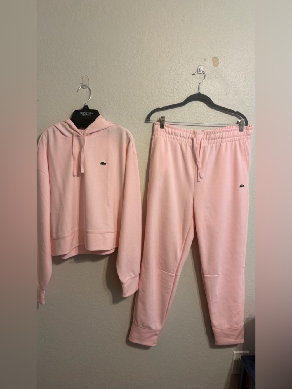 Lacoste Light Pink Hoodie and Jogger Set with Green Crocodile Logo Size 10